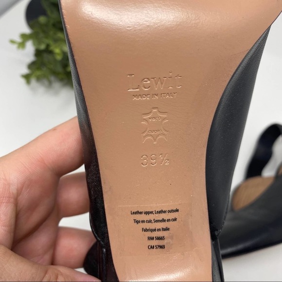 Lewit Black Soft Leather Tan Pointed Toe Sling Back Heels - Picture 5 of 9